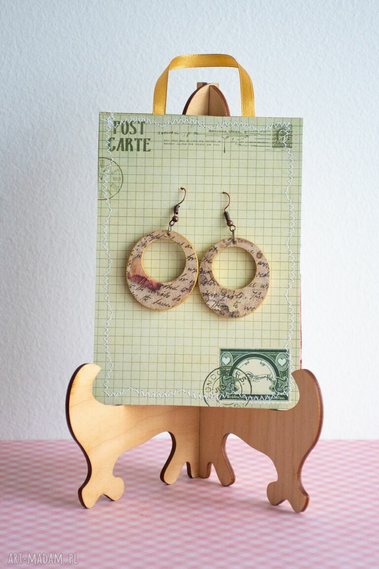 Drewniane kolczyki - Listy miłosne (romantyczne vintage) z decoupage