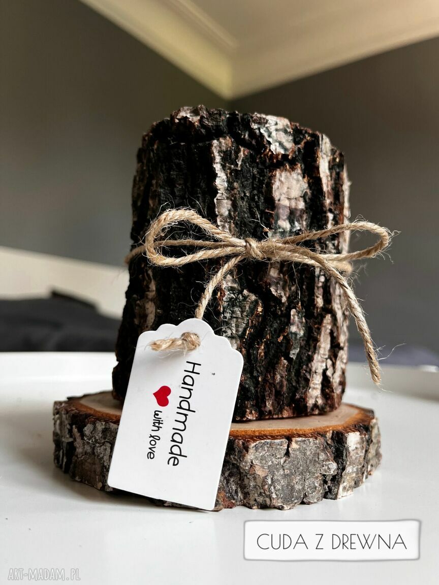 Drewniany świecznik podstawka zapakowane prezent pieńka brzozy