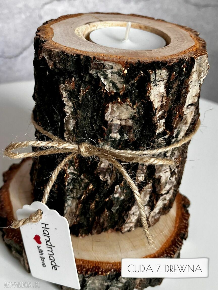 świeczniki: Drewniany świecznik podstawka zapakowane na prezent Ręczne wykonanie