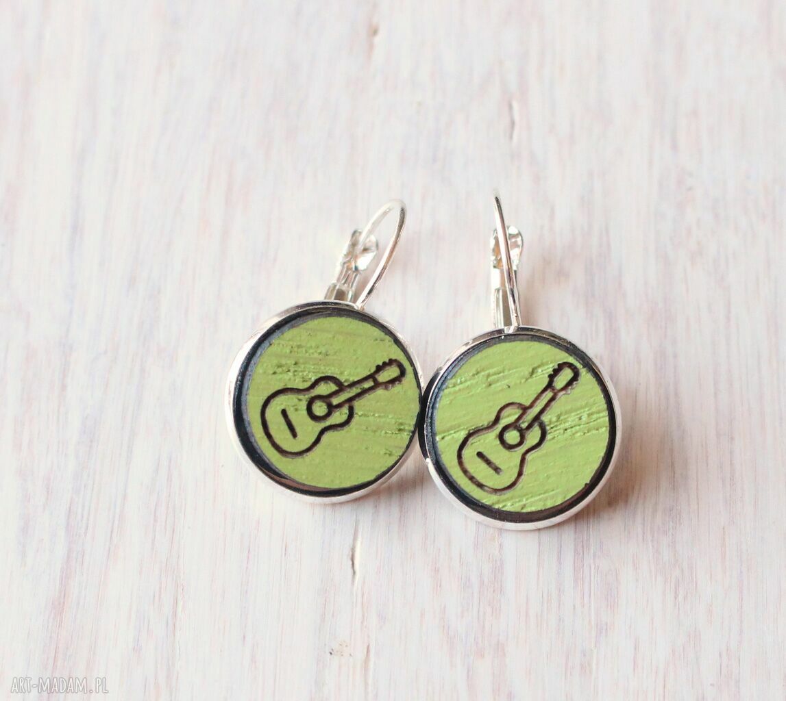 Drewniane kolczyki GITARA - kolorowe, z litego dębu