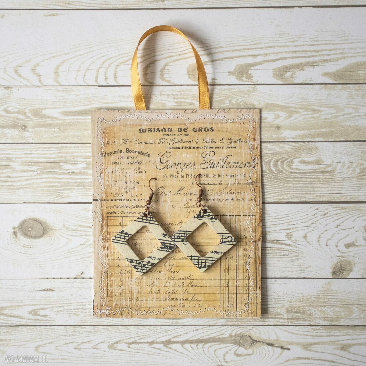 Kolczyki drewniane „Muzyka” Koziołkowe Love - nuty z decoupage