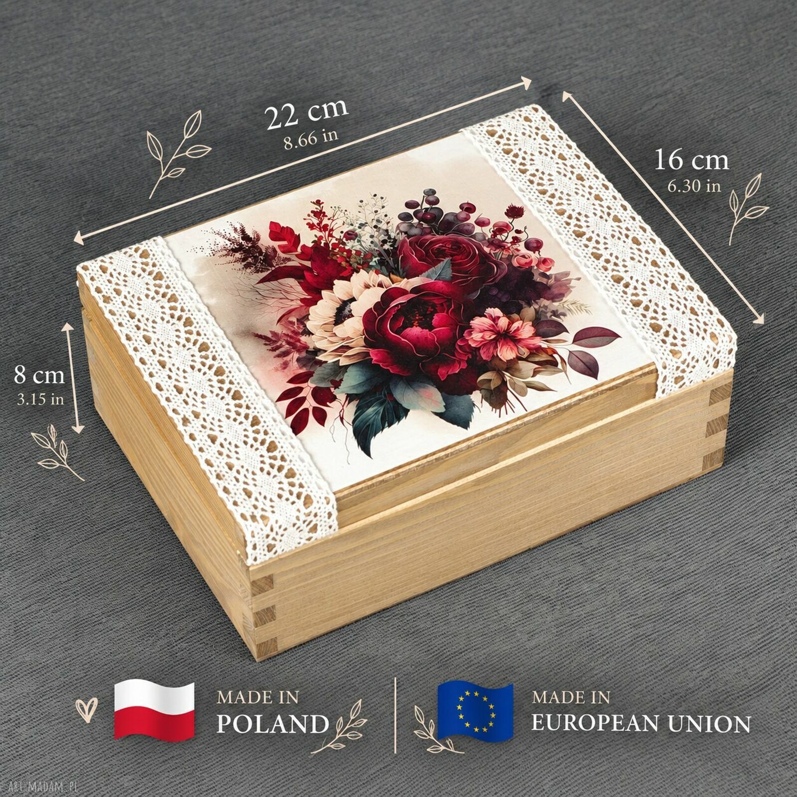 Drewniane pudełko na herbatę z 6 przegródkami - szkatułka na drobiazgi