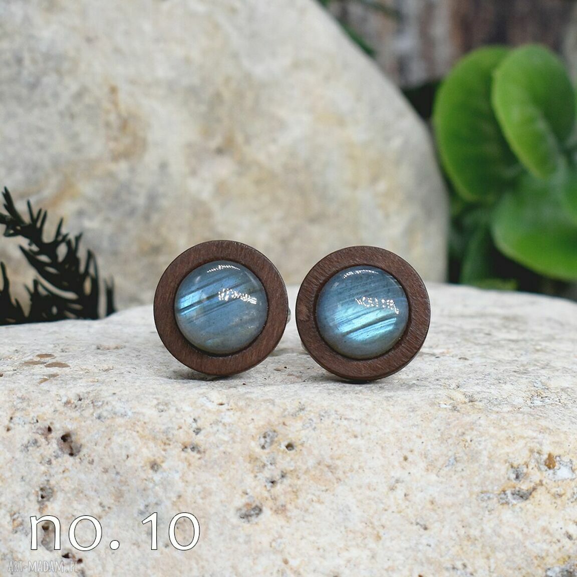 Drewniane spinki mankietów koszuli labradorytem #176 retro