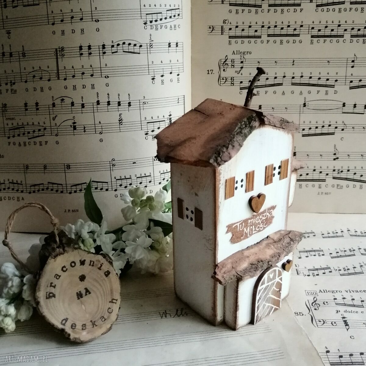 Domek drewniany stojący No 3 - rustykalna ozdoba handmade do postawienia