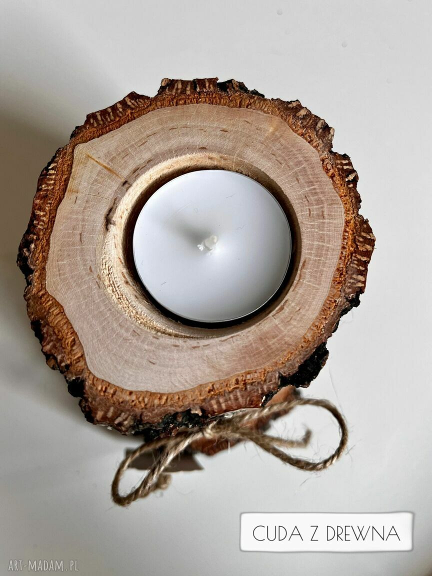 świeczniki: Drewniany świecznik podstawka zapakowane na prezent Ręczne wykonanie