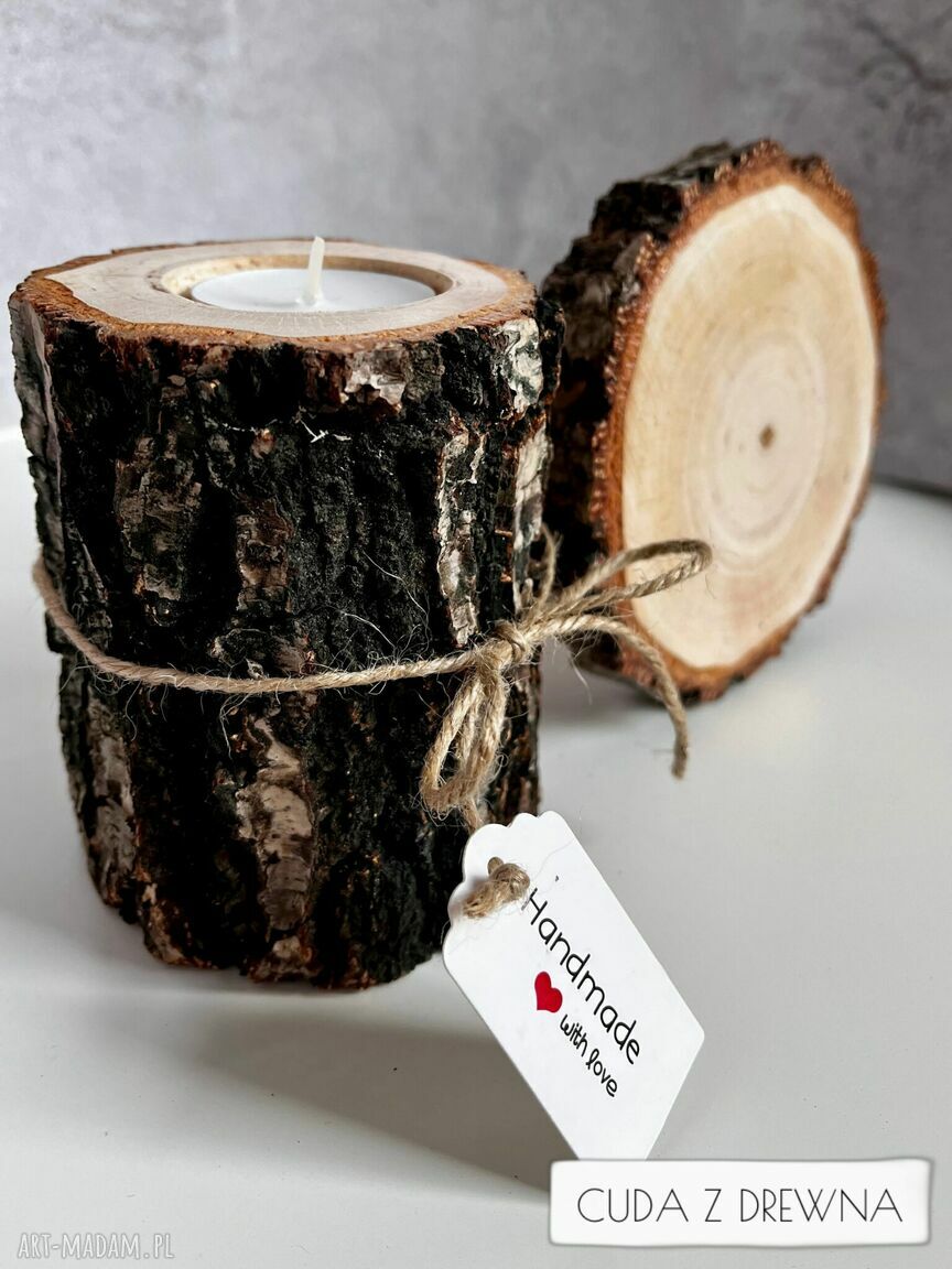 świeczniki: Drewniany świecznik podstawka zapakowane na prezent Ręczne wykonanie