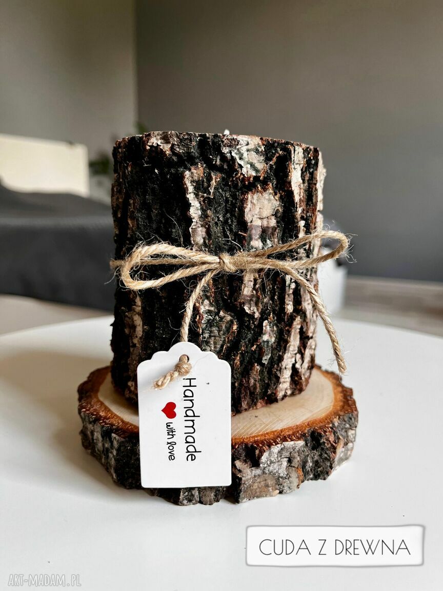świeczniki: Drewniany świecznik podstawka zapakowane na prezent Ręczne wykonanie