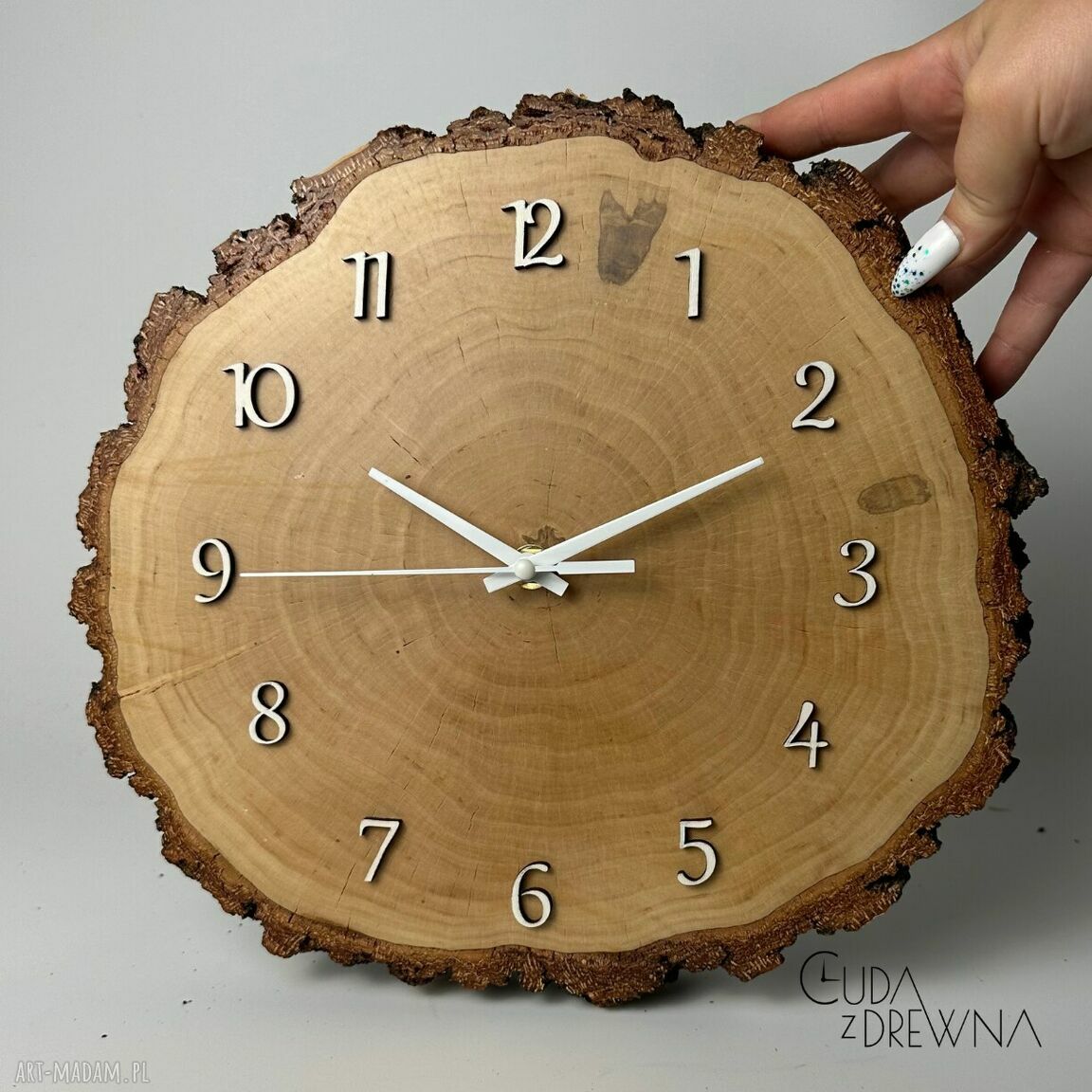 Drewniany zegar z plastra drewna brzozy 30 cm - personalizowany prezent
