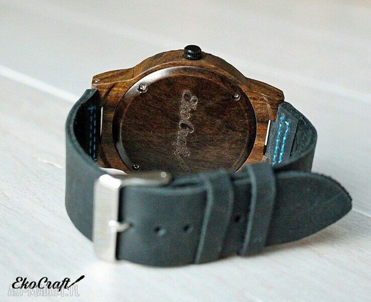 Drewniany zegarek BLUE HAWK z brokatową tarczą