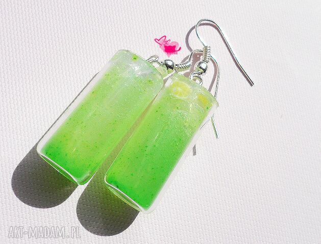 Kolczyki handmade limonkowy drink z masy Fimo