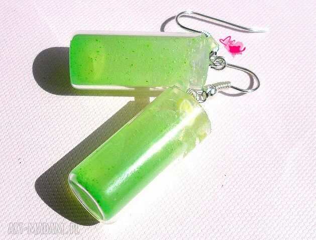Kolczyki handmade limonkowy drink z masy Fimo