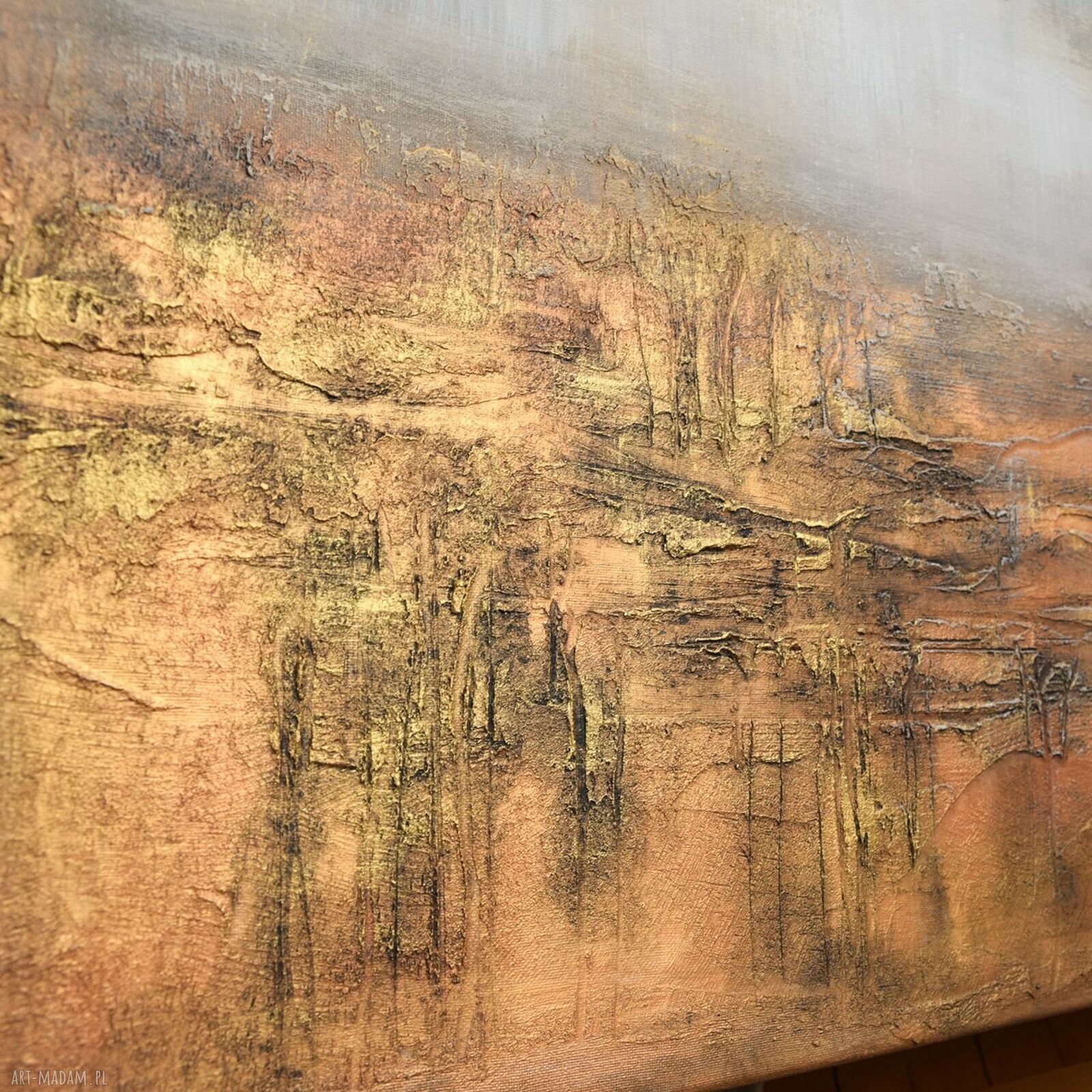 Gold rush 12 - abstrakcja strukturalna z metalicznym blaskiem (80x100 cm)