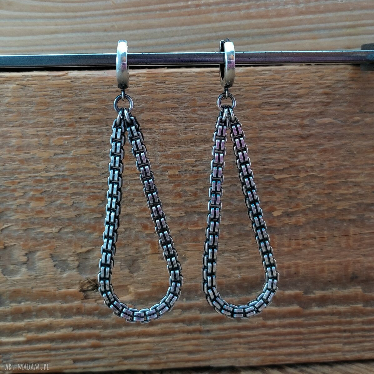 Kolczyki Drop Chain II - krople z oksydowanego srebra 925