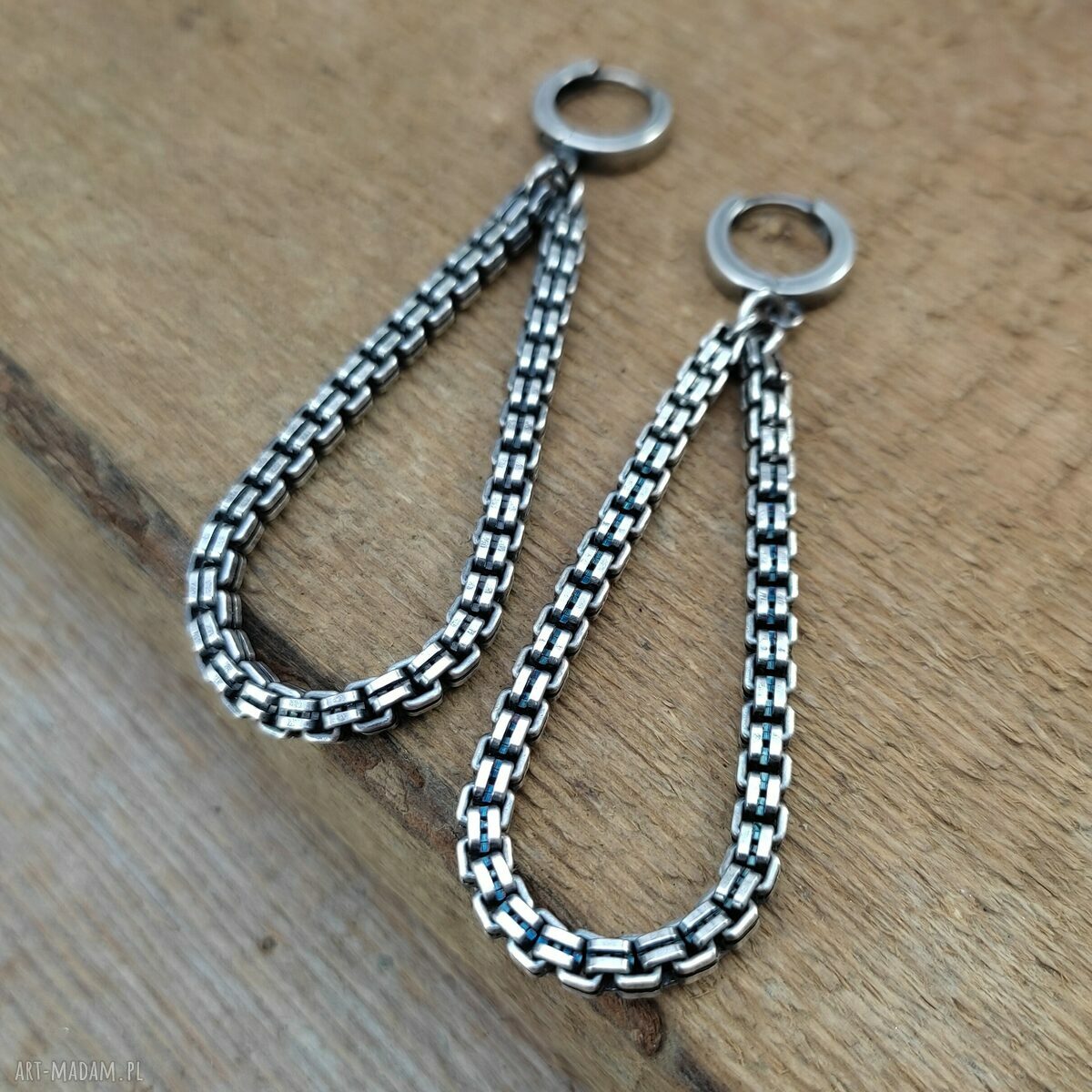 Kolczyki Drop Chain II - krople z oksydowanego srebra 925