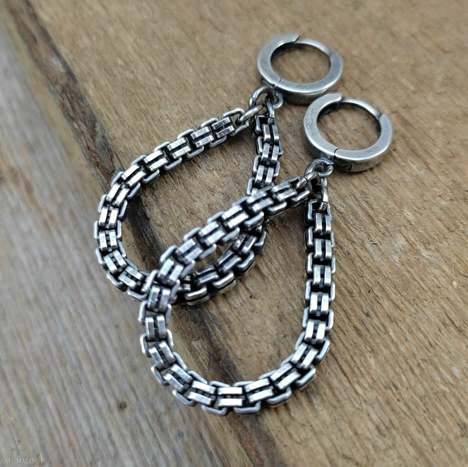 Kolczyki Drop Chain ze srebra 925 oksydowanego i wypolerowanego