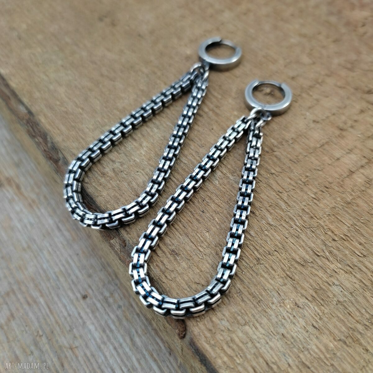 Kolczyki Drop Chain II - krople z oksydowanego srebra 925