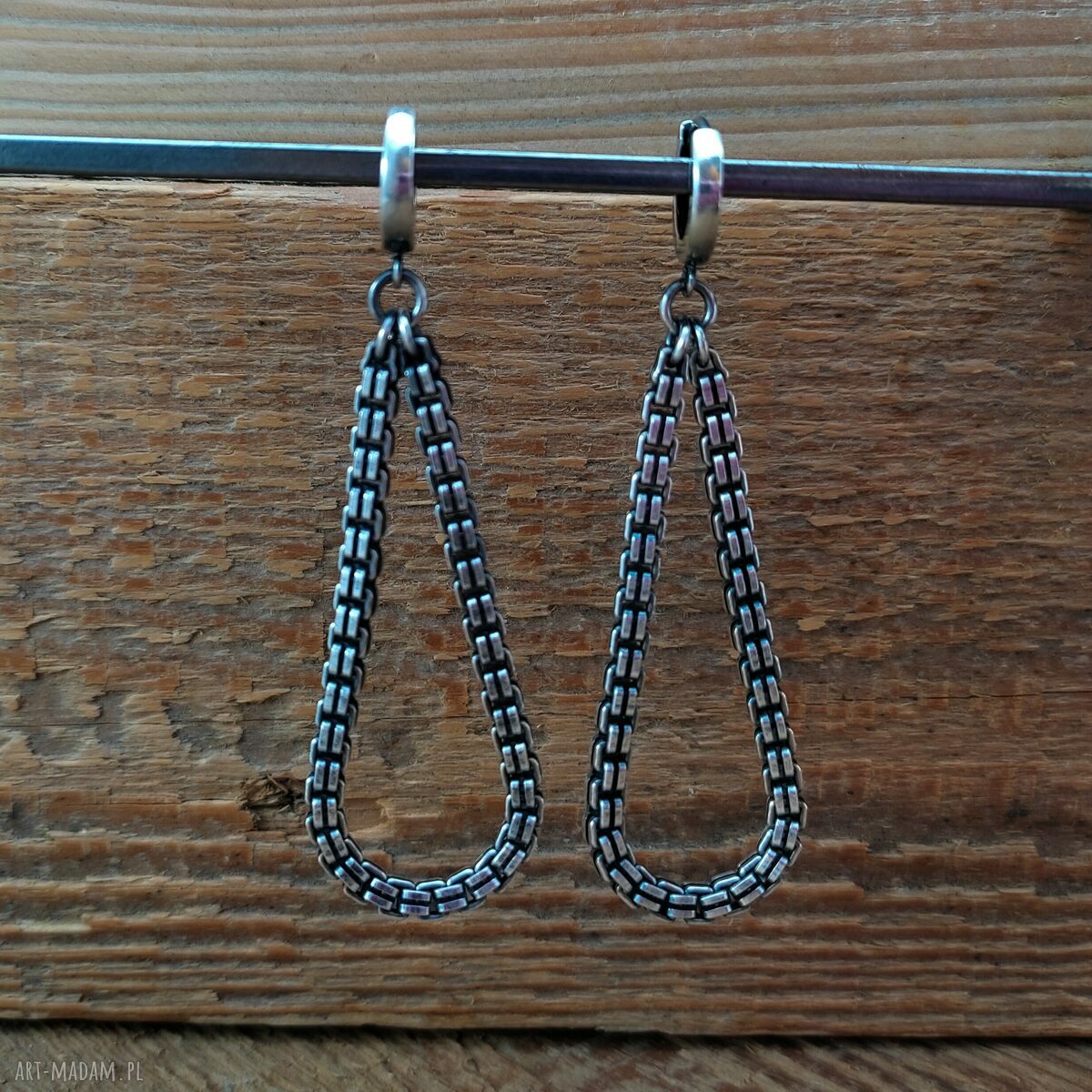 Kolczyki Drop Chain II - krople z oksydowanego srebra 925