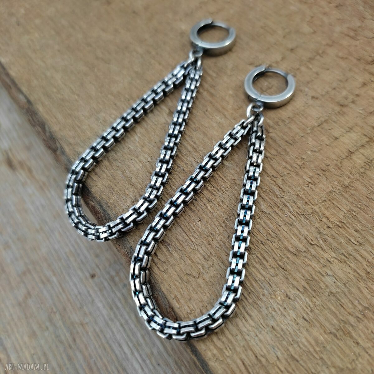 Kolczyki Drop Chain II - krople z oksydowanego srebra 925