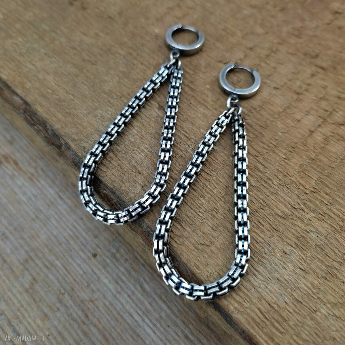 Kolczyki Drop Chain II - krople z oksydowanego srebra 925