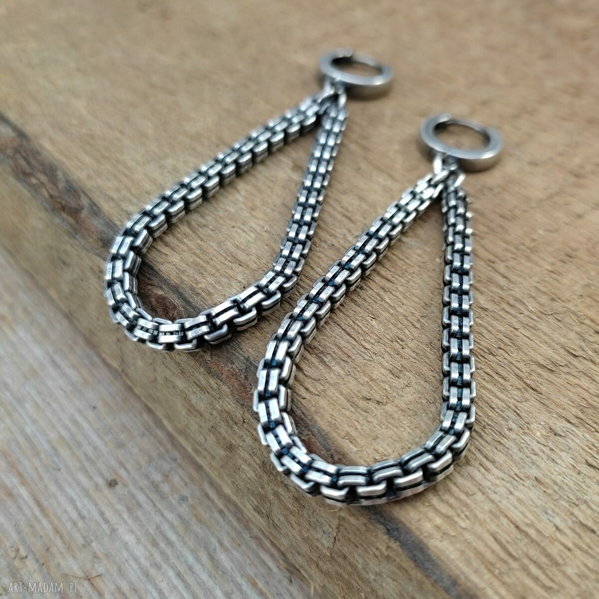 Kolczyki Drop Chain II - krople z oksydowanego srebra 925