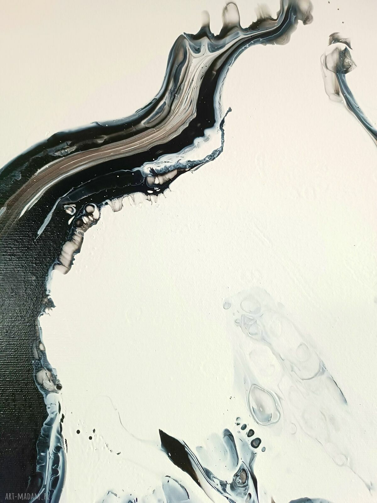 DROWNING 50x80 - ręcznie malowany czarno-biały obraz abstrakcyjny