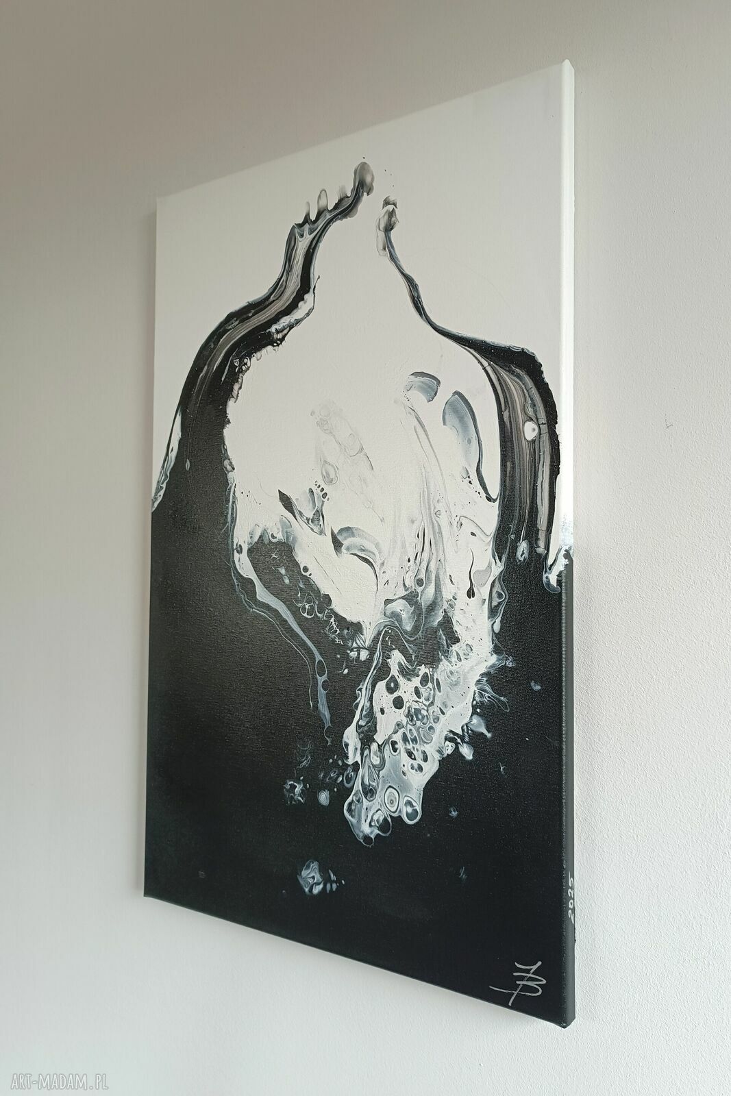 DROWNING 50x80 - ręcznie malowany czarno-biały obraz abstrakcyjny