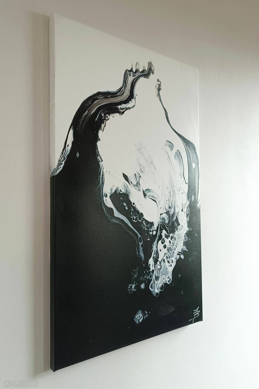 DROWNING 50x80 - ręcznie malowany czarno-biały obraz abstrakcyjny