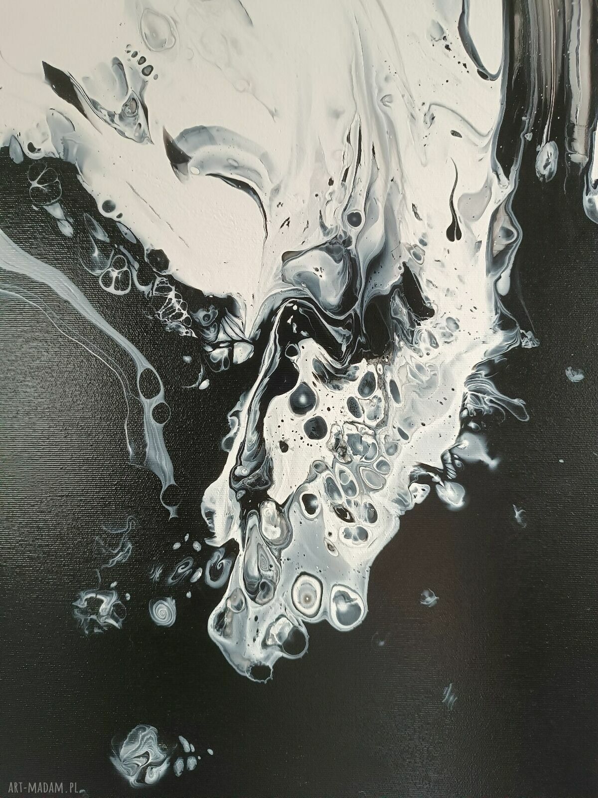 DROWNING 50x80 - ręcznie malowany czarno-biały obraz abstrakcyjny