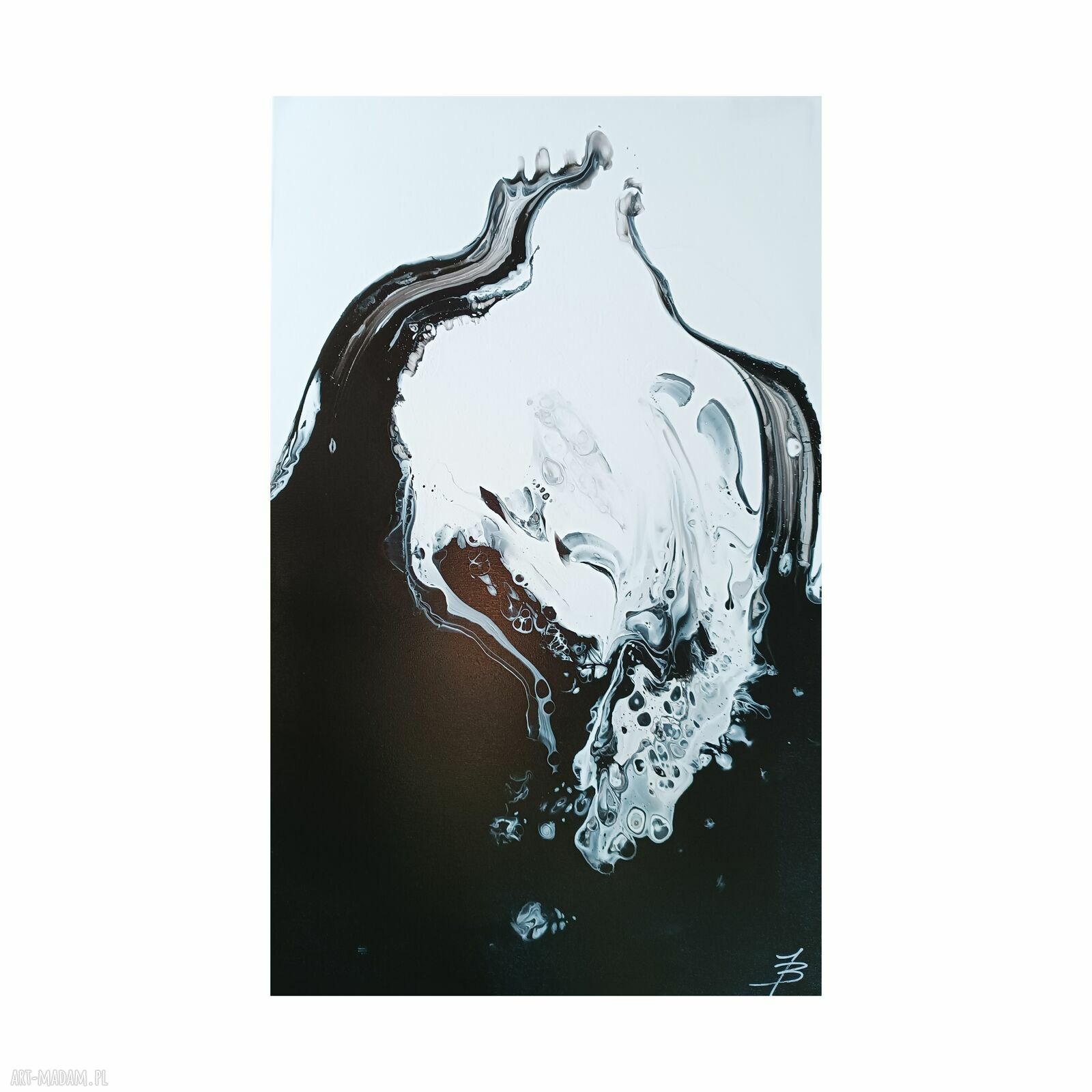 DROWNING 50x80 - ręcznie malowany czarno-biały obraz abstrakcyjny