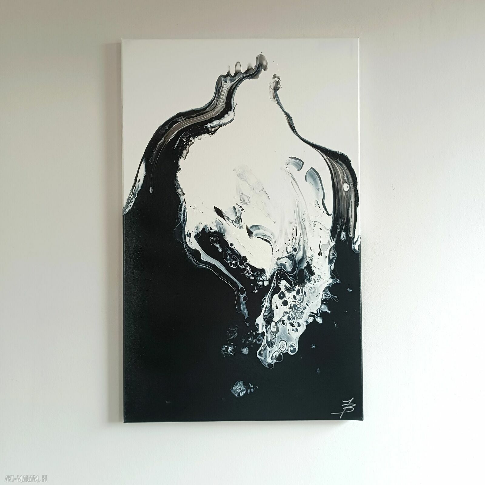 DROWNING 50x80 - ręcznie malowany czarno-biały obraz abstrakcyjny