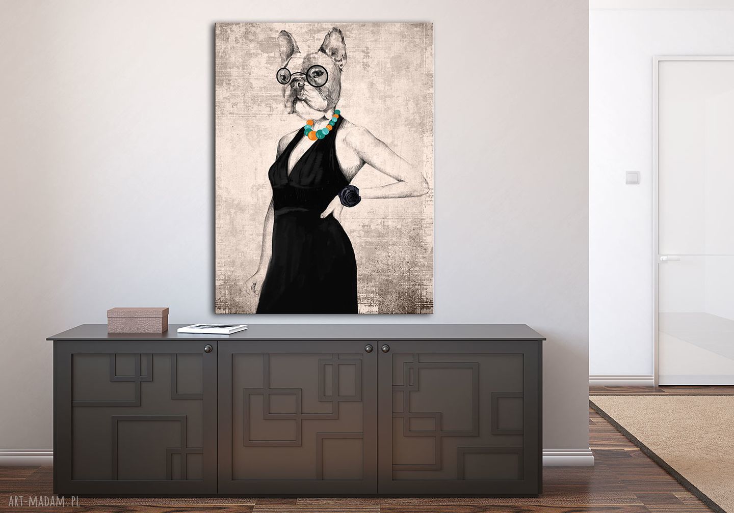 Obraz drukowany na płótnie - elegancka Pani Buldog 60x80 cm