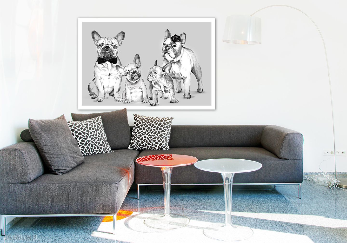 Obraz buldożki francuskie - rodzinna grafika na płótnie 120x80 cm
