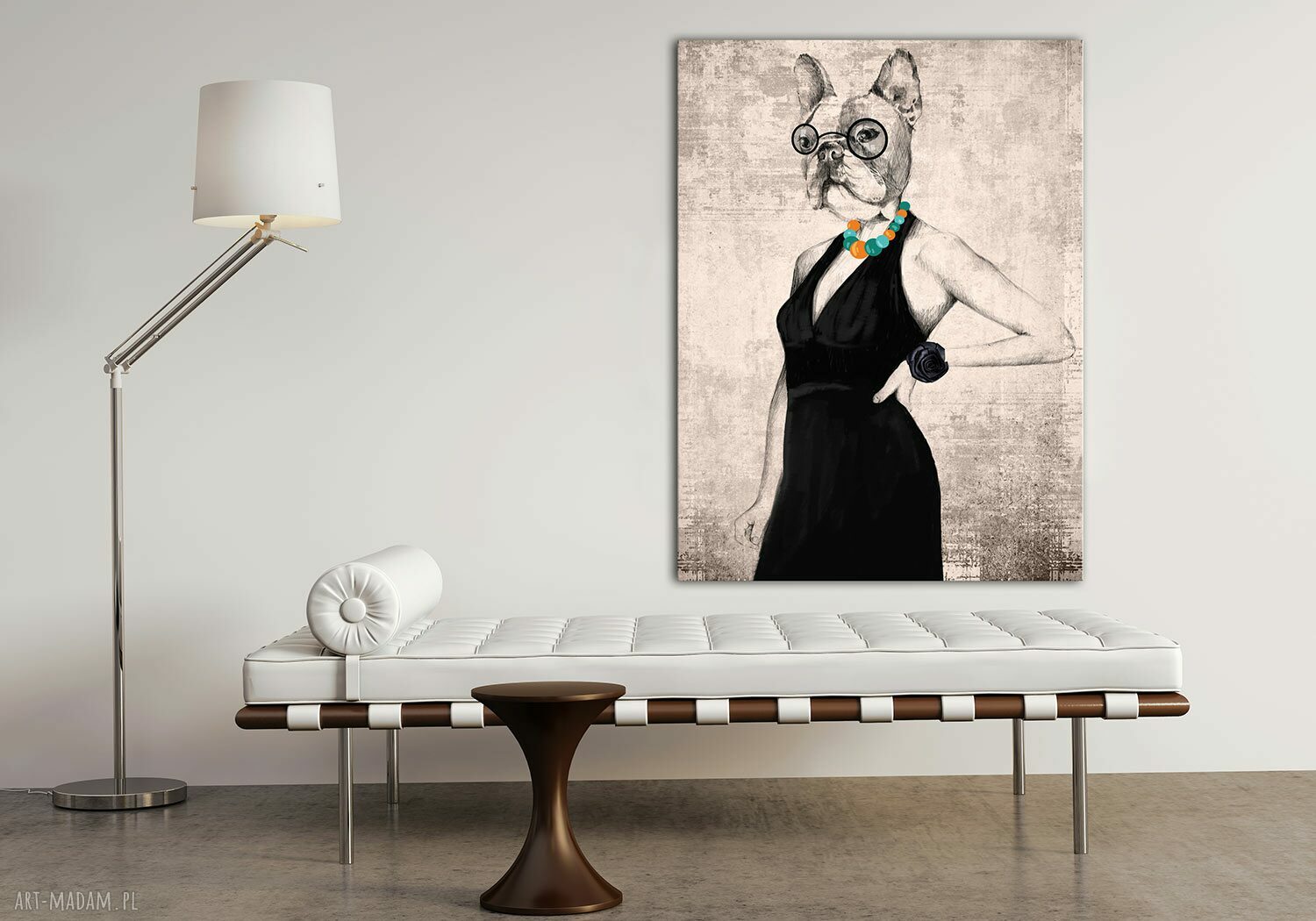 Obraz drukowany na płótnie - elegancka Pani Buldog 60x80 cm