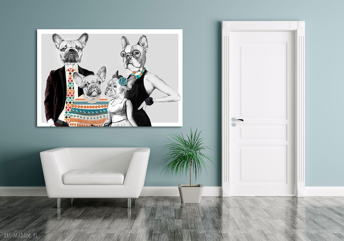 Obraz z rodziną buldożków francuskich 120x80 cm - druk na płótnie