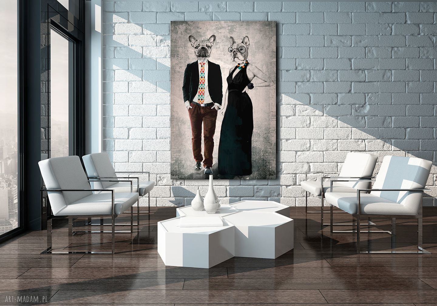 Zakochane buldogi francuskie - drukowany obraz na płótnie 80x120 cm