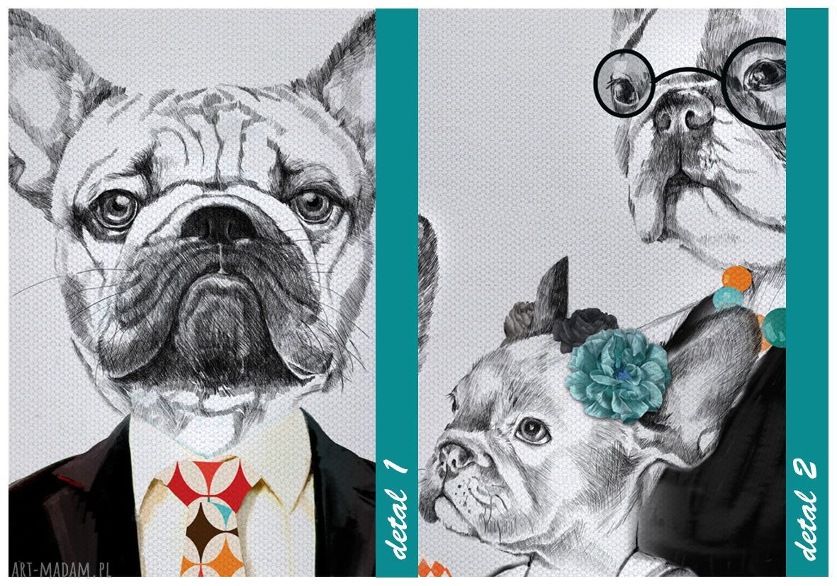 Obraz z rodziną buldożków francuskich 120x80 cm - druk na płótnie