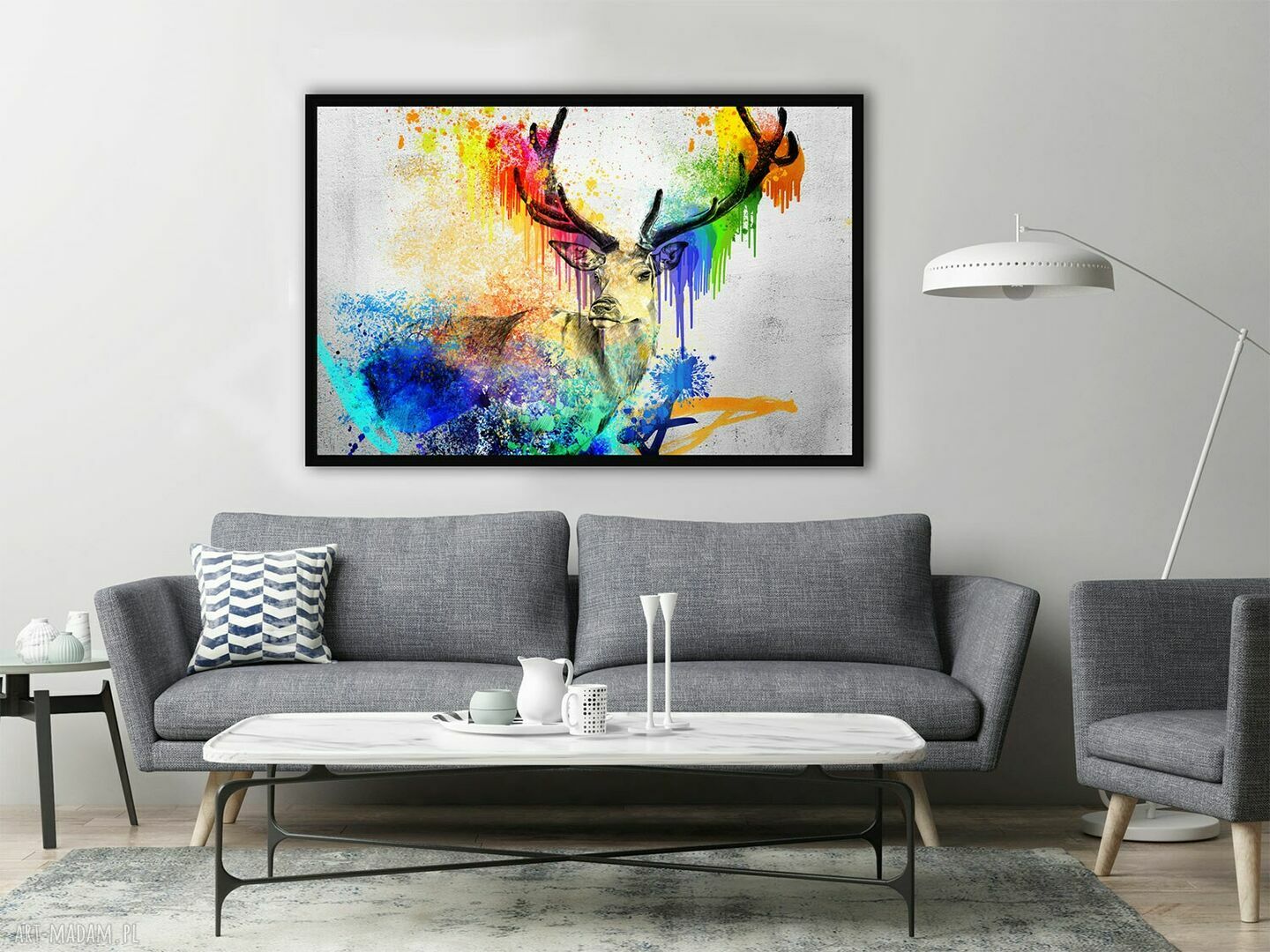 Obraz jeleń i abstrakcyjne plamy - druk na płótnie 120x80 cm 02587