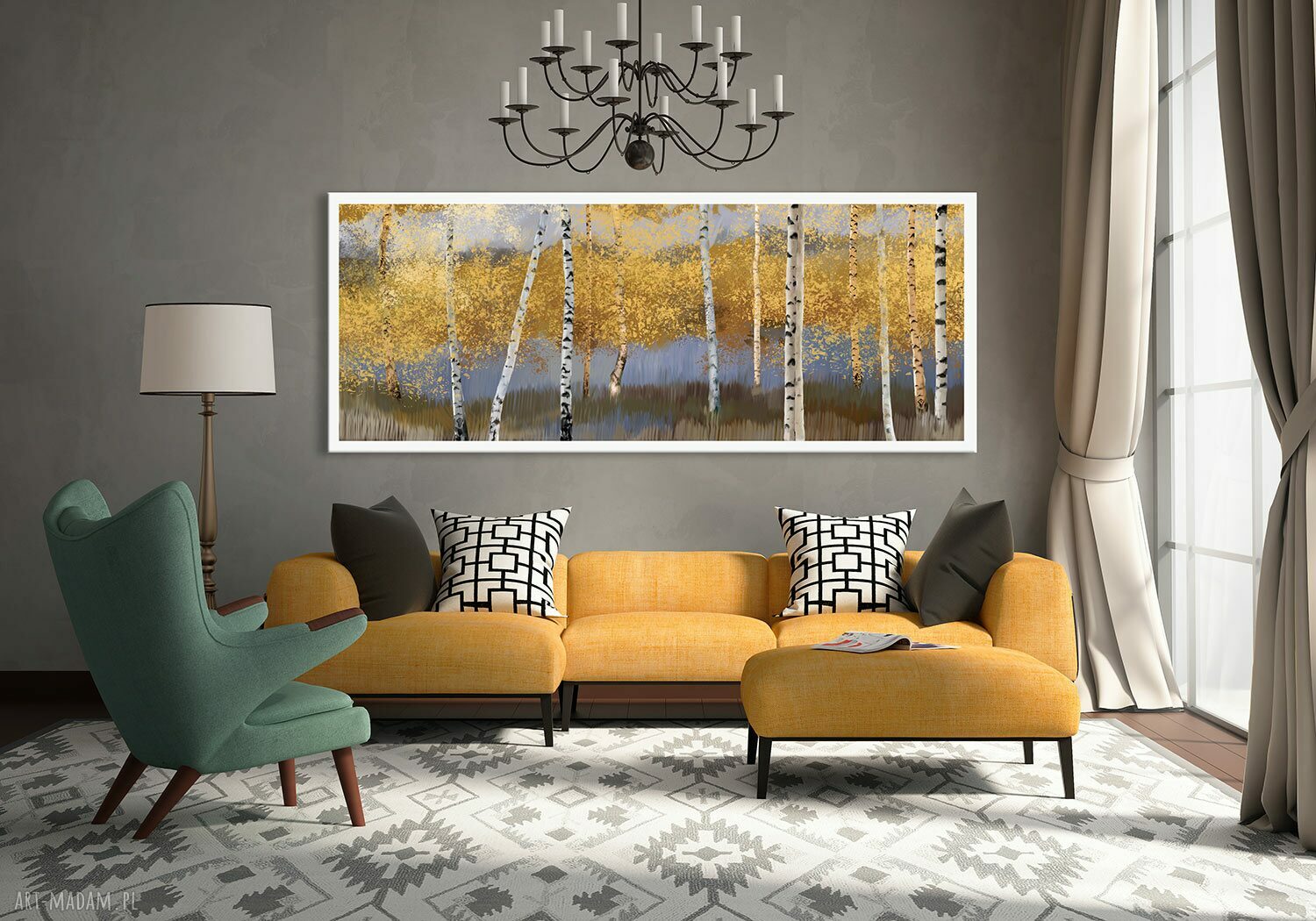 Pejzaż z brzozami na płótnie 147x60 cm w brązowych odcieniach