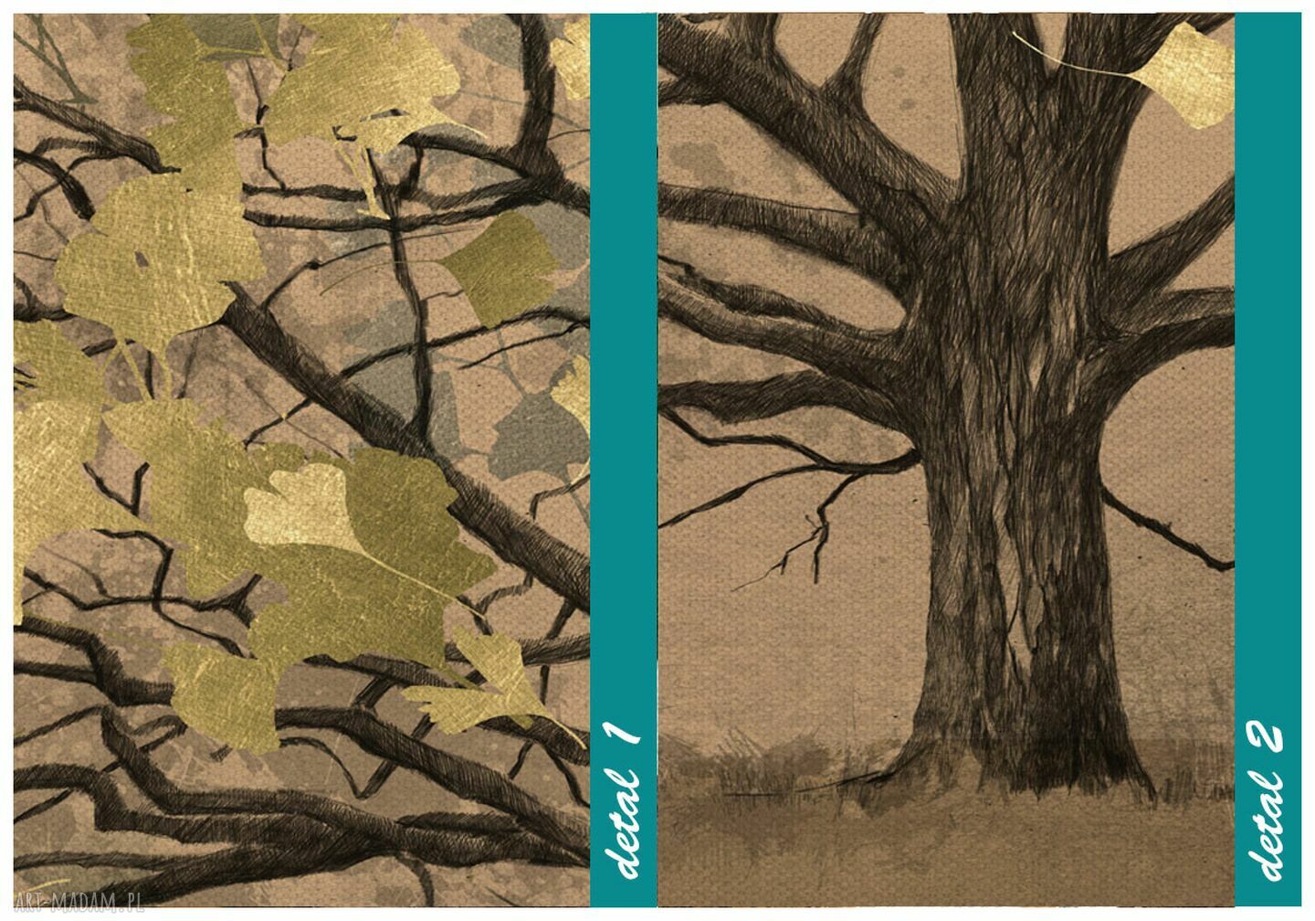 Pejzaż drzewo w brązach 147x60 cm - nowoczesny obraz na płótnie gotowy do zawieszenia