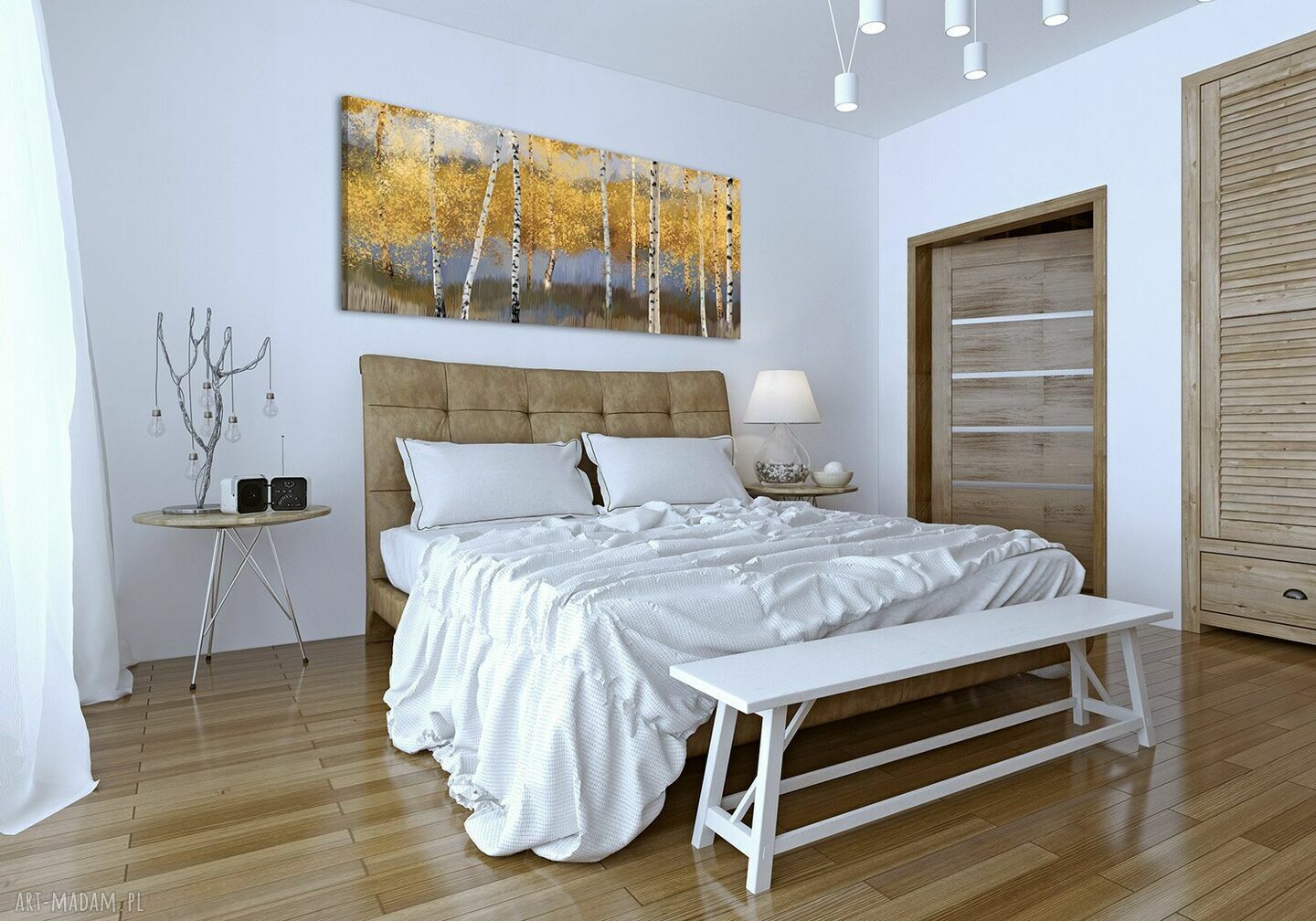 Pejzaż z brzozami na płótnie 147x60 cm w odcieniach brązów - gotowy do powieszenia