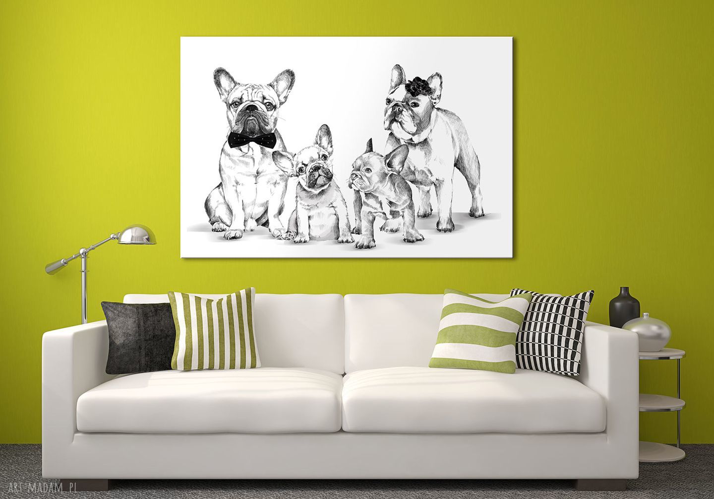 Obraz na płótnie z rodziną buldogów francuskich 120x80 cm