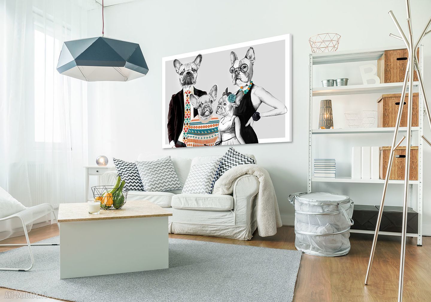 Obraz z rodziną buldożków francuskich 120x80 cm - druk na płótnie