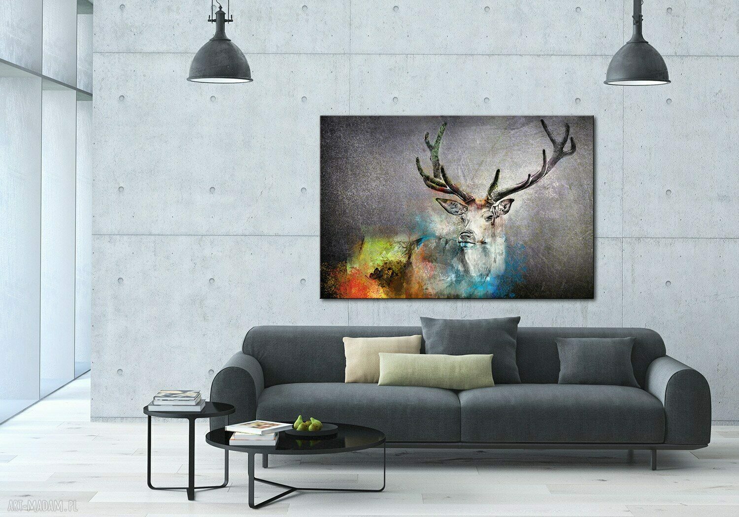 Obraz drukowany na płótnie - abstrakcja z jeleniem 120x80 cm, gotowy do powieszenia