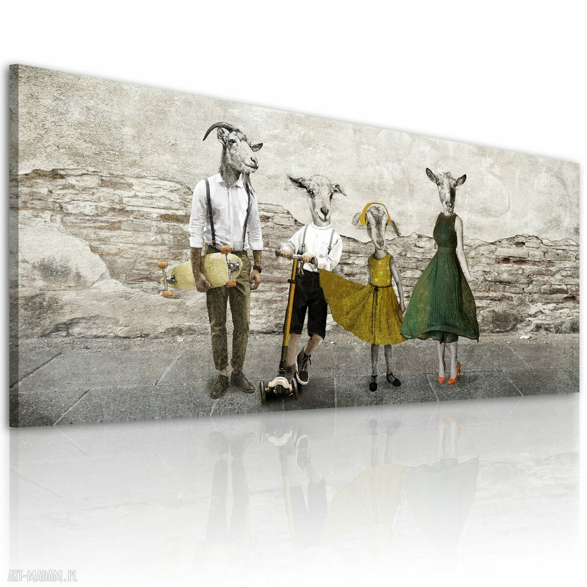 Obraz na płótnie Kozy w ubraniach 147x60 cm