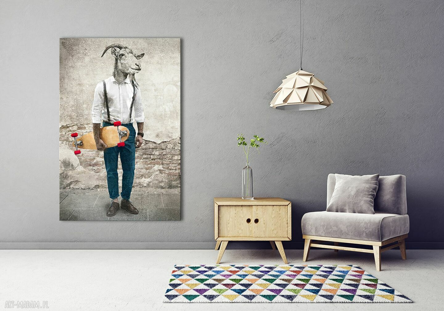 Obraz na płótnie Kozioł z deskorolką 80x120 - gotowy do powieszenia
