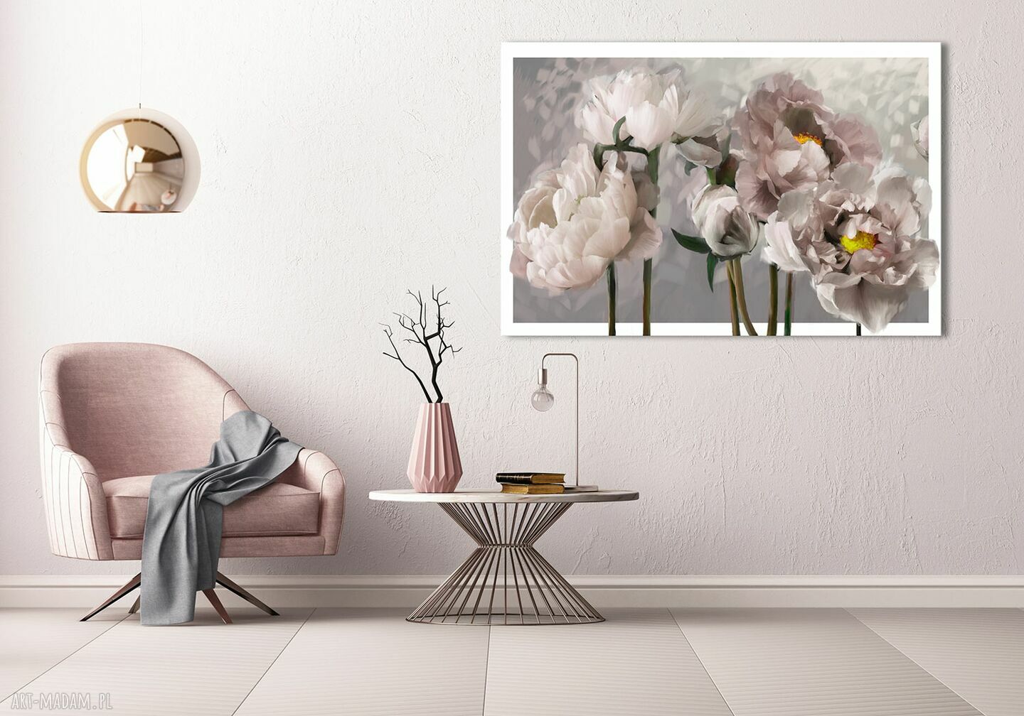 Piwonie na płótnie 120x80 cm - obraz do sypialni (gotowy do zawieszenia)