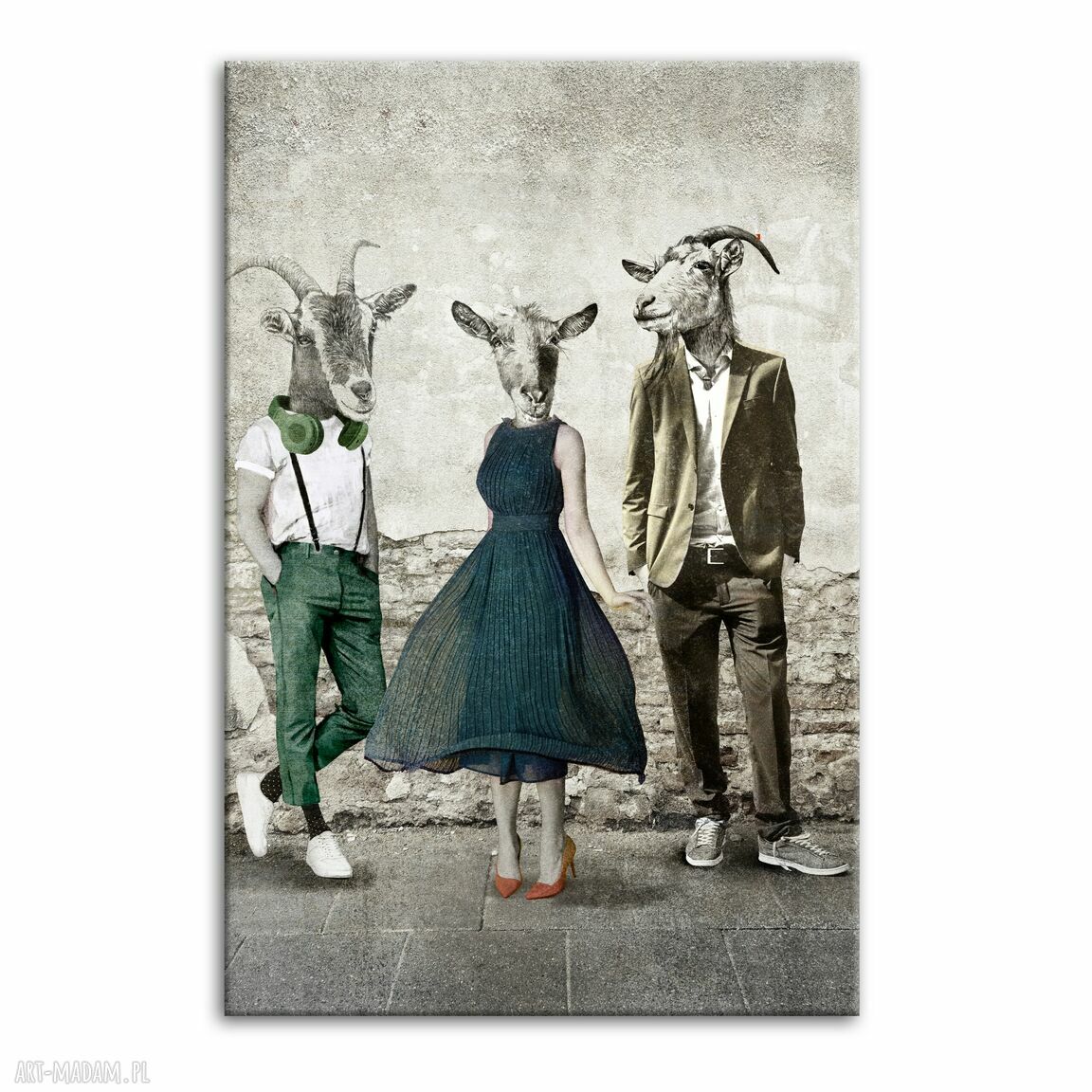 Kozy w ubraniach w stylu vintage na płótnie 80x120 - gotowy do powieszenia