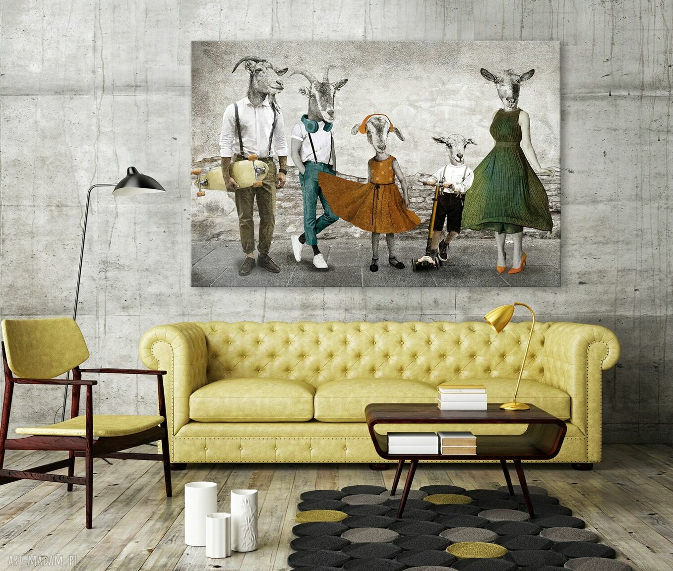 Obraz na płótnie Kozłowscy Kozy w ubraniach 120x80 cm - styl vintage