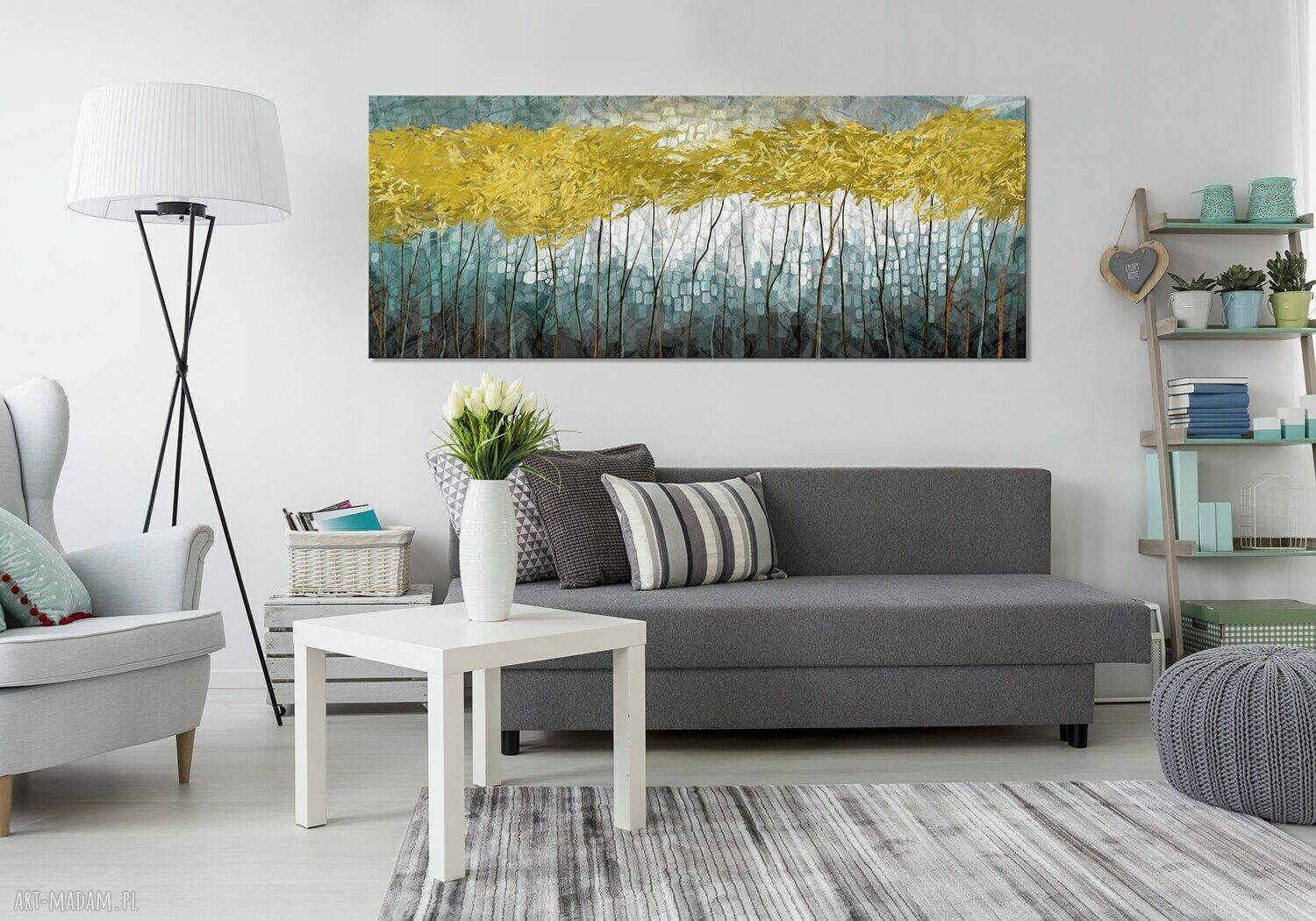 Obraz z drzewami w odcieniach turkusu 120x50 cm - druk na płótnie