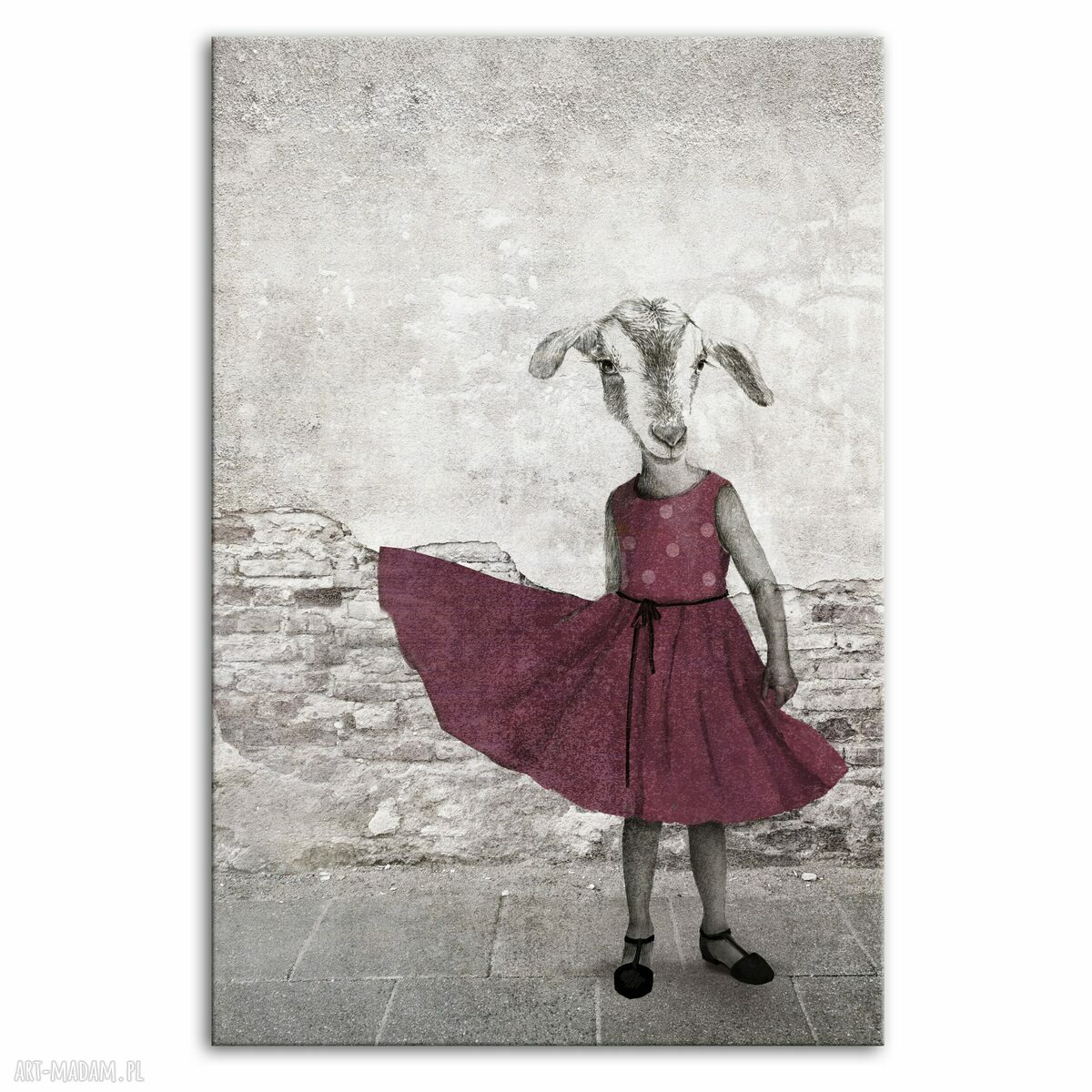 Koza Łucja w stylu vintage - obraz drukowany na płótnie 80x120 cm